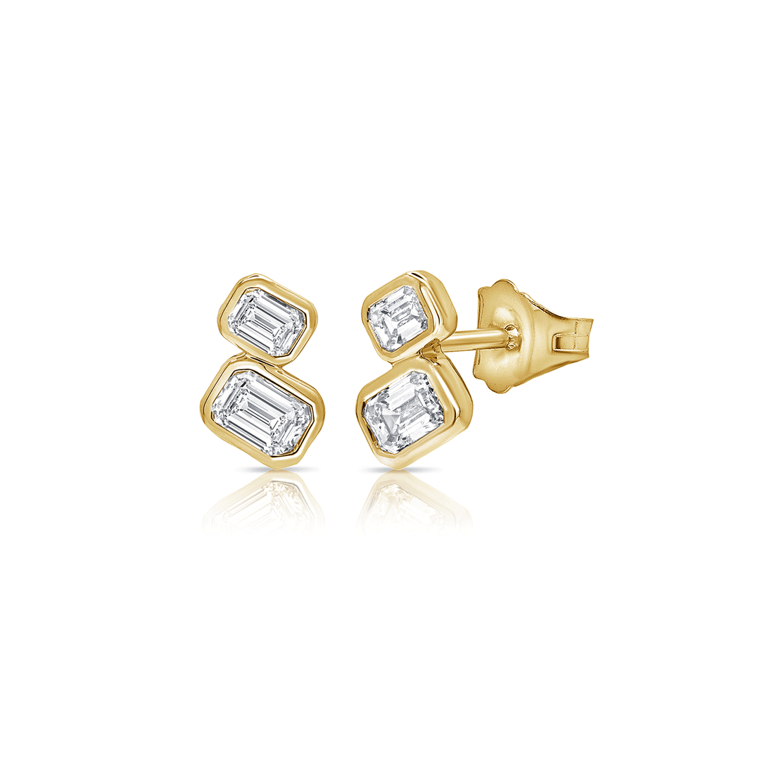 14k Yellow Gold and 0.68 Total Weight Emerald Cut Diamond Studs