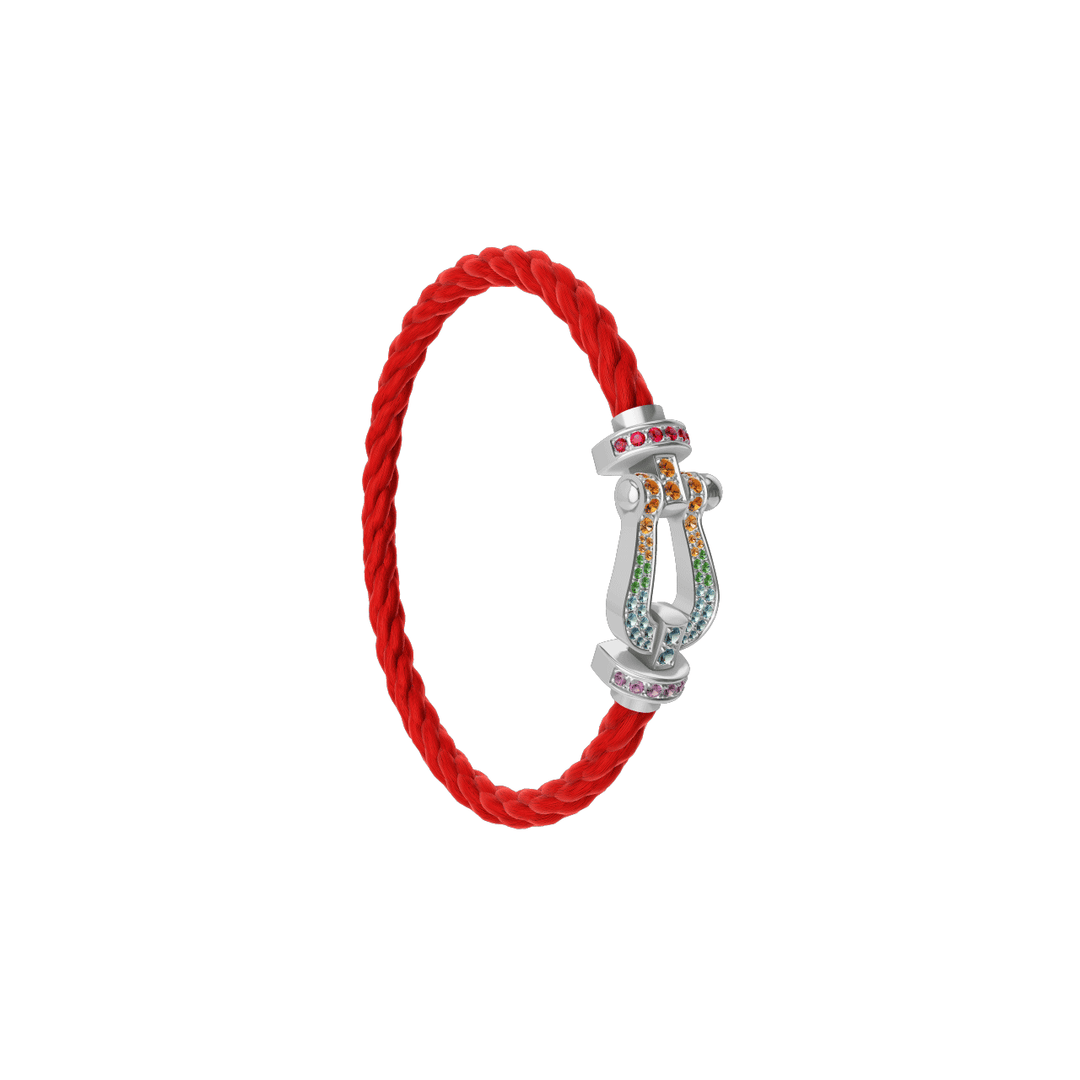 FRED FORCE 10 Red Cord with 18k White Gold Rainbow Gemstone LG Buckle, Exclusively at Hamilton Jewelers