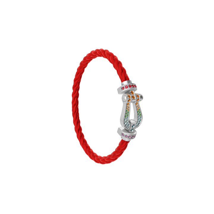 FRED FORCE 10 Red Cord with 18k White Gold Rainbow Gemstone LG Buckle, Exclusively at Hamilton Jewelers