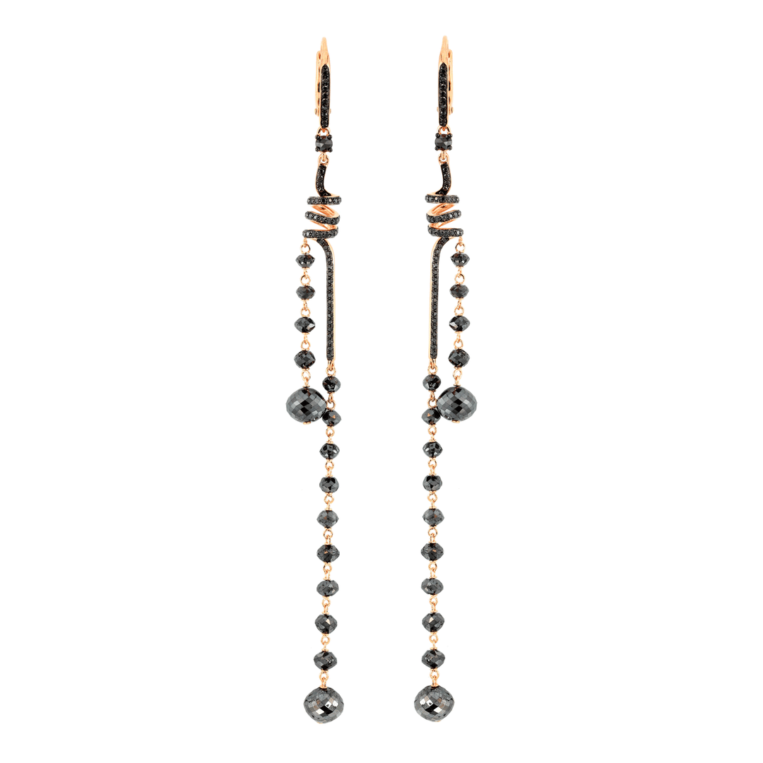 Etho Maria 18k Rose Gold and Black Diamond Drop Earrings