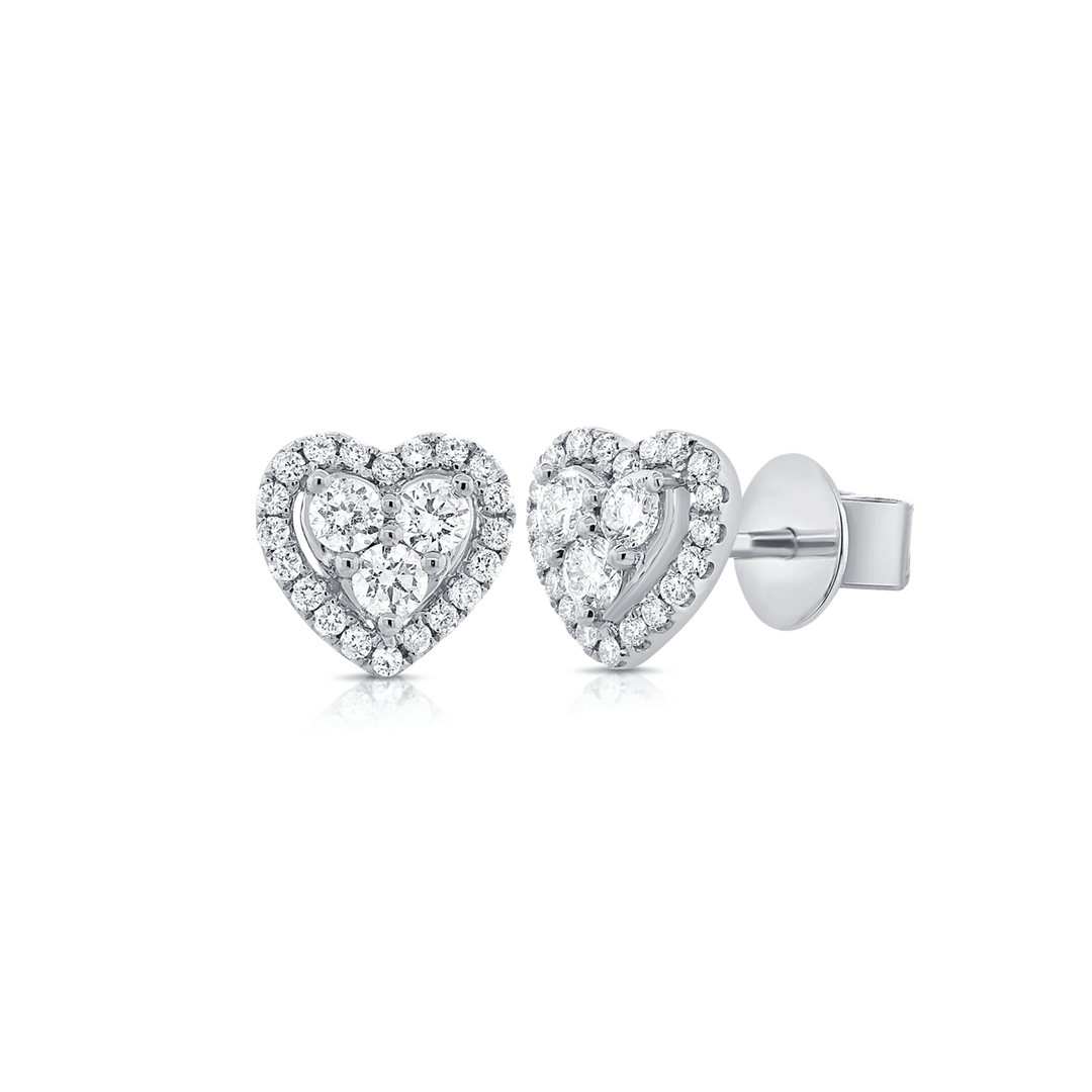 14k White Gold and Diamond .64 Total Weight Heart Studs