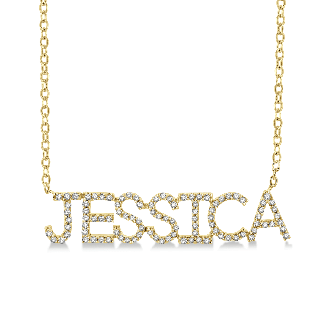 14k Yellow Gold and Diamond Block Letter Name Necklace