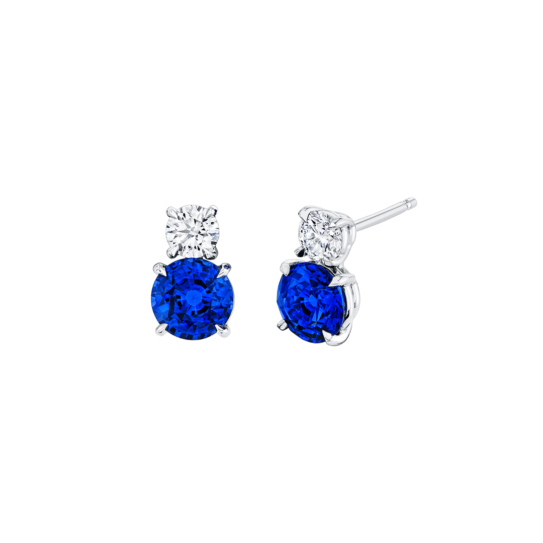 Platinum Sapphire 3.15 Total Weight and Diamond Earrings
