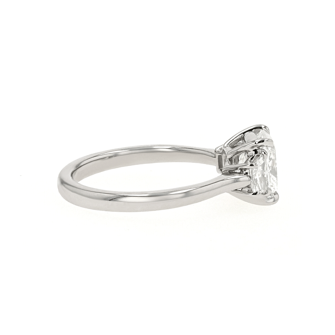 Platinum and 1.71 Total Weight Cushion Cut Diamond Three Stone Ring