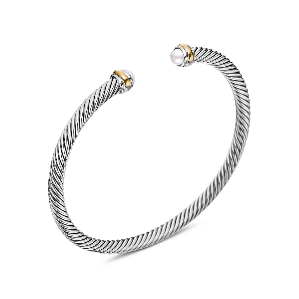 David Yurman Classic Cable Bracelet Sterling Silver with 18K Yellow Gold and Pearls, 4mm Small