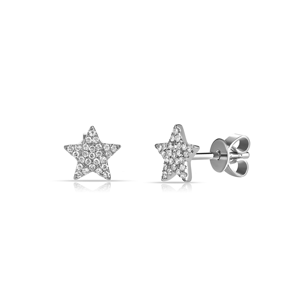 14k White Gold and Diamond .12 Total Weight Star Studs