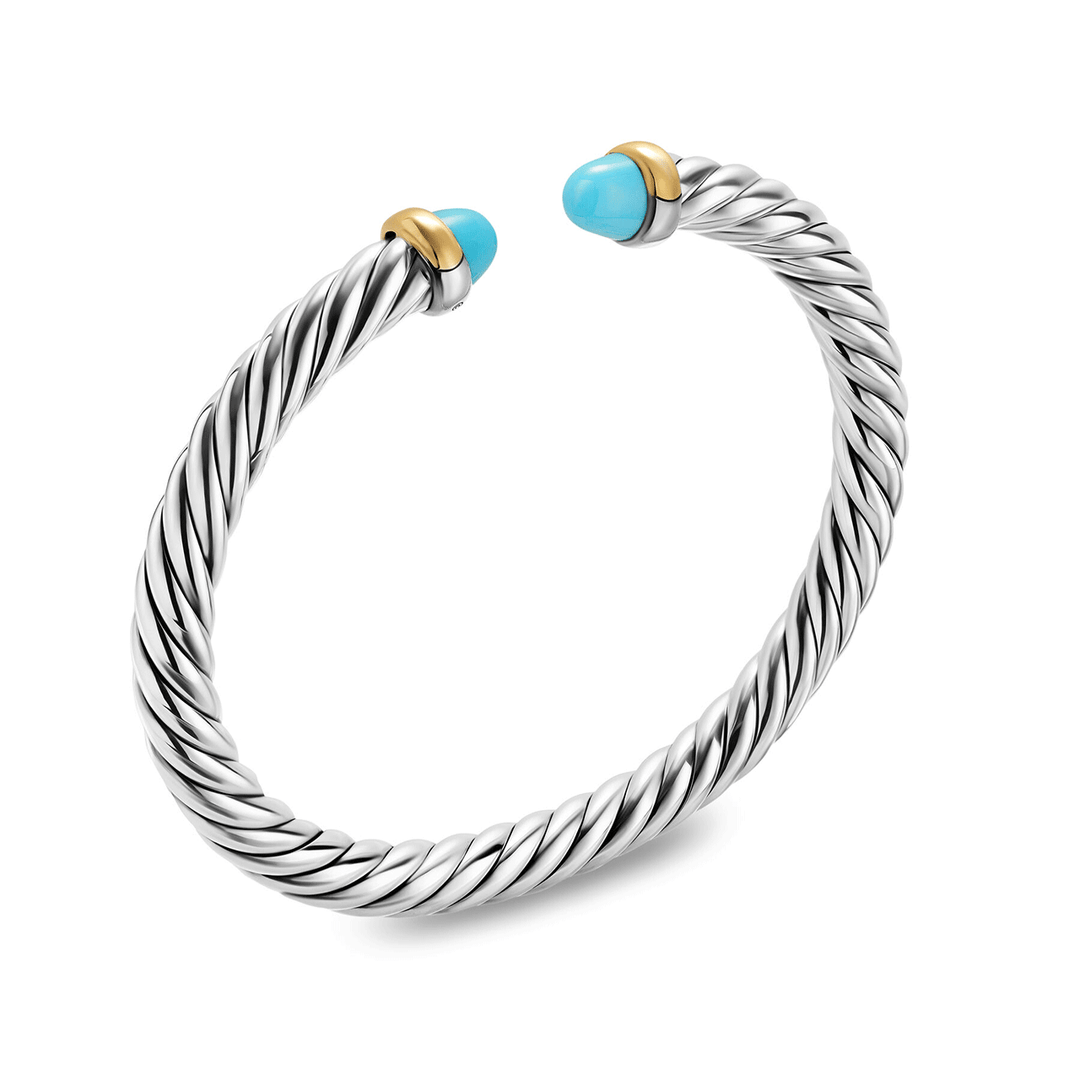 David Yurman Sterling Silver with 14K Yellow Gold and Turquoise 6mm Bracelet