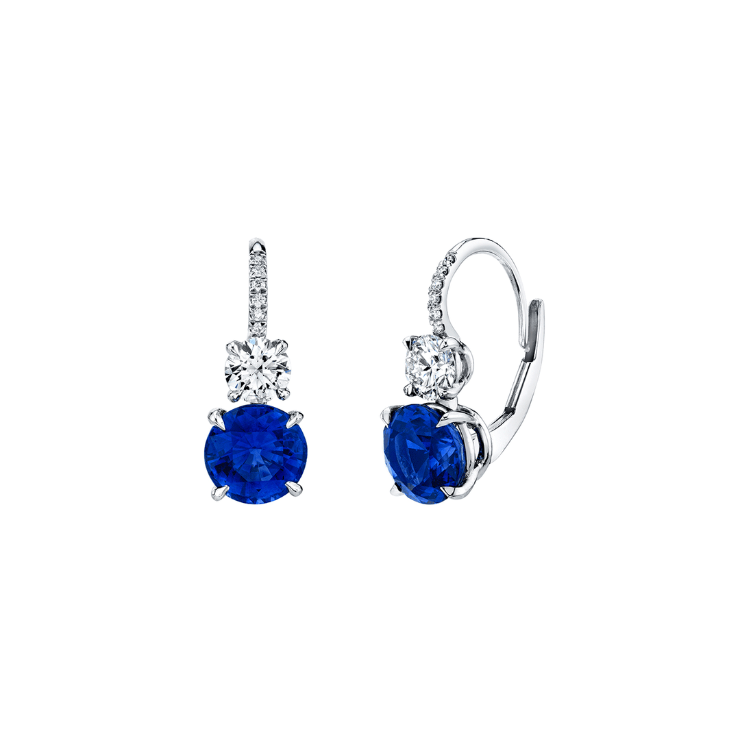 Platinum Sapphire 2.15 Total Weight and Diamond Drop Earrings