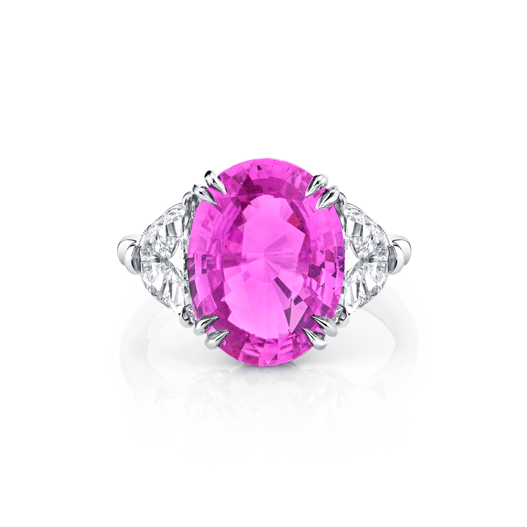 Platinum Oval Purple-Pink Sapphire 5.82 Total Weight and Diamond Ring