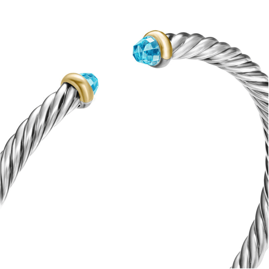 David Yurman Cable Flex Bracelet Sterling Silver with 14k Yellow Gold and Blue Topaz, 4mm