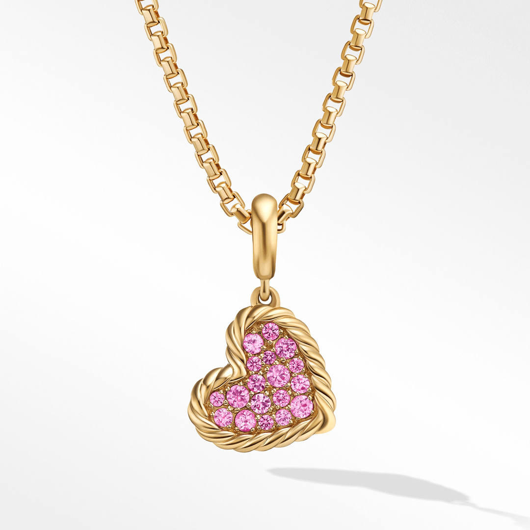 David Yurman DY Elements Heart Pendant in 18k Yellow Gold with Pavé Pink Sapphires