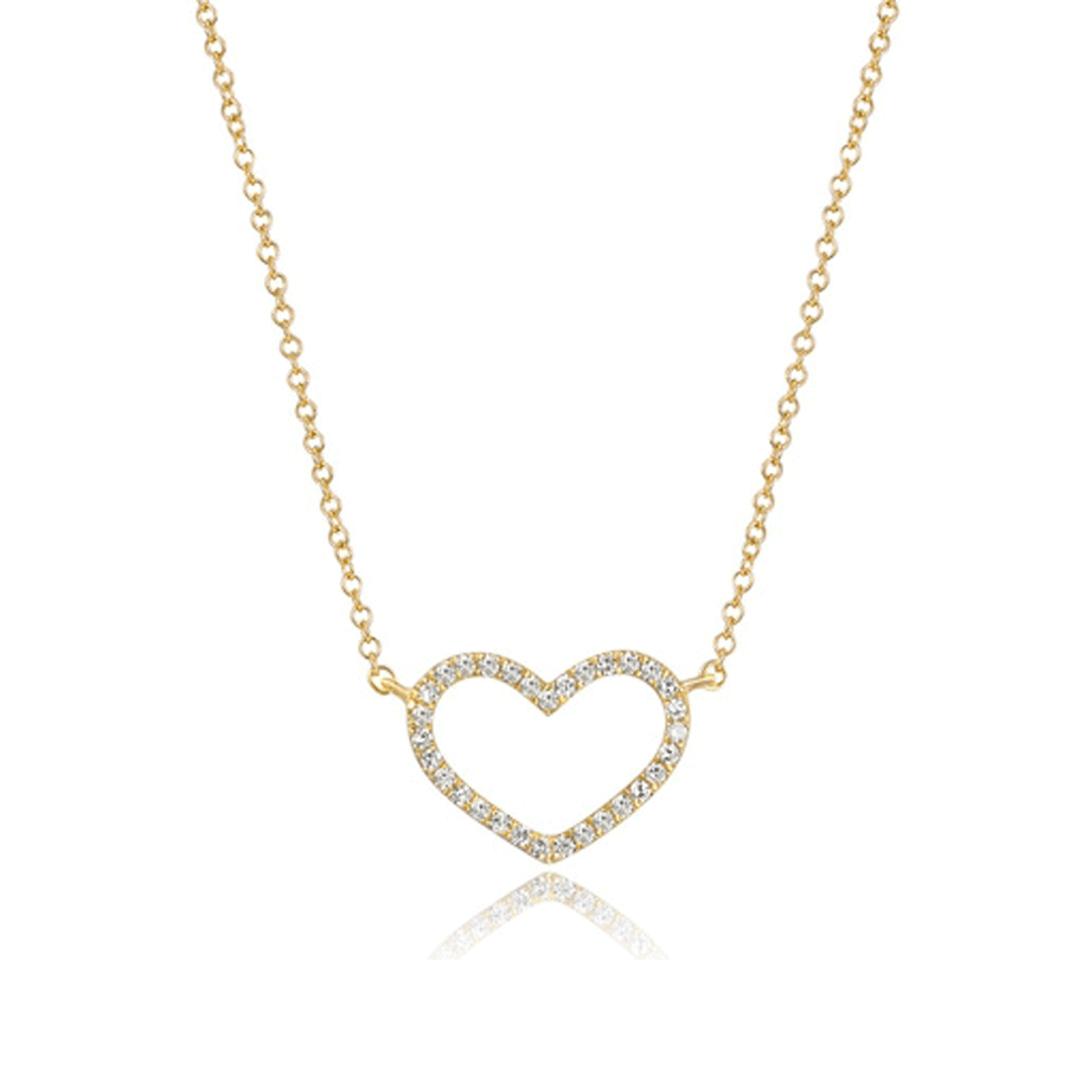 14k Yellow Gold Petite Diamond .09 Total Weight Heart Necklace