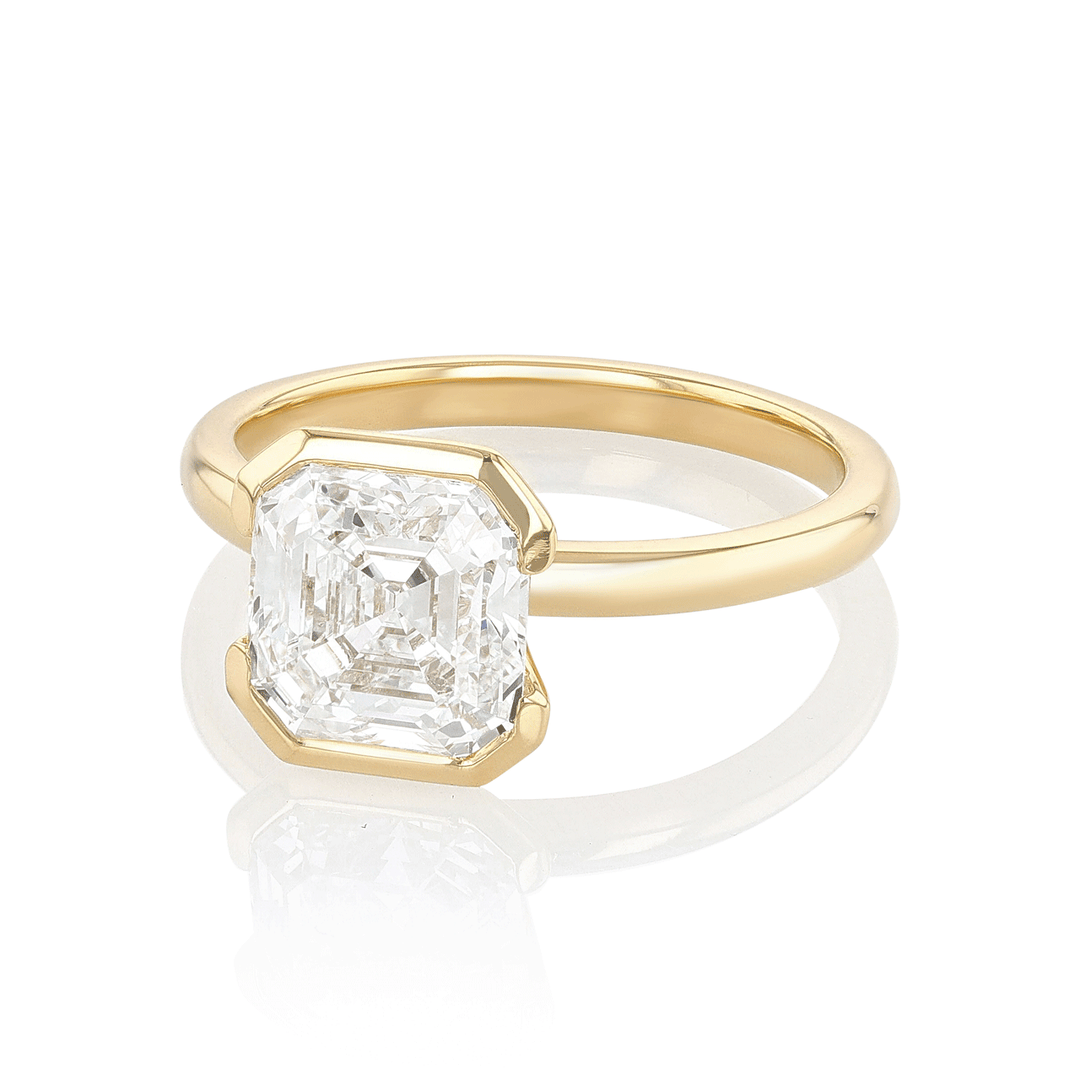 18k Yellow Gold and 3.02 Total Weight Asscher Diamond Ring