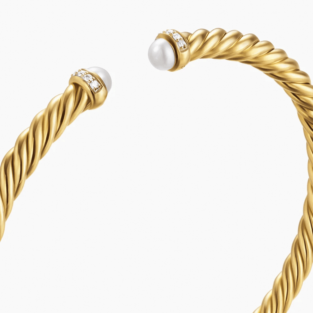 David Yurman Cablespira Flex Bracelet 18k Yellow Gold with Pearls and Diamonds, 4mm