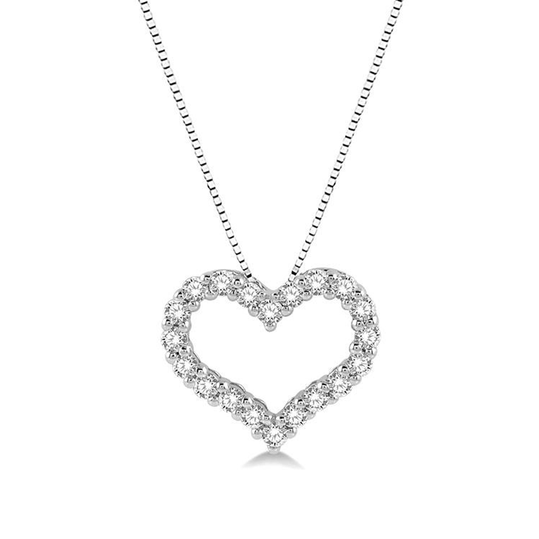 14k White Gold Heart and Diamond .25 Total Weight Pendant