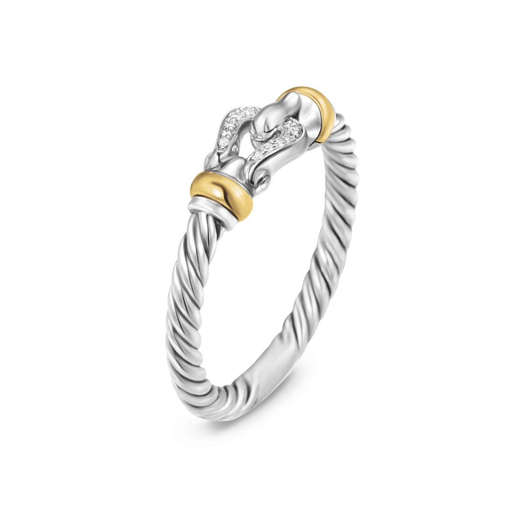 David Yurman Petite Buckle Ring Sterling Silver with 18k Yellow Gold and Diamonds, 2mm