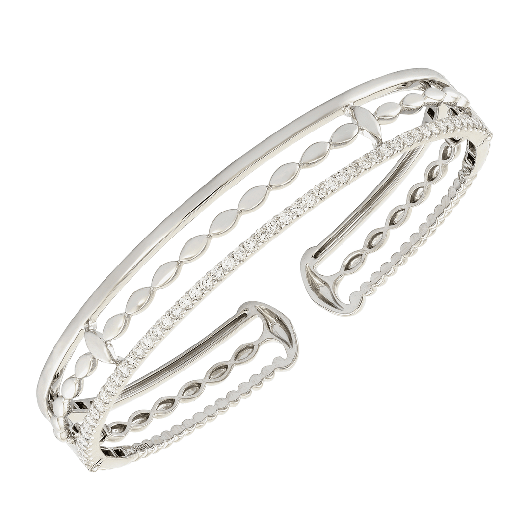 Etho Maria 18k White Gold and Diamond Three Row Cuff Bracelet