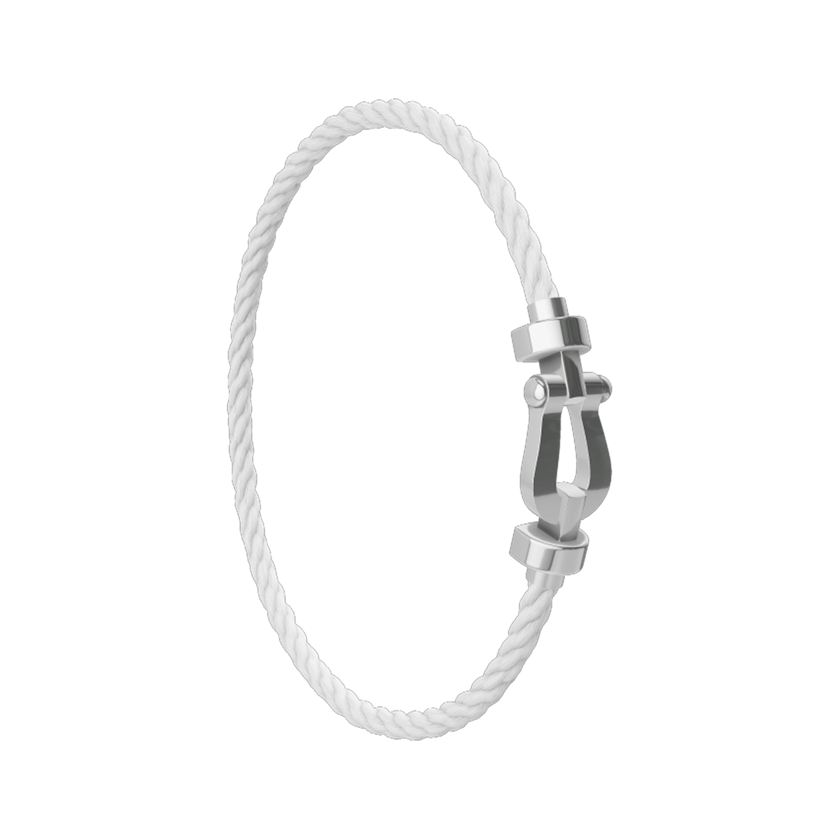 [White Gold] FRED Force 10 white cord bracelet with white gold buckle, side view