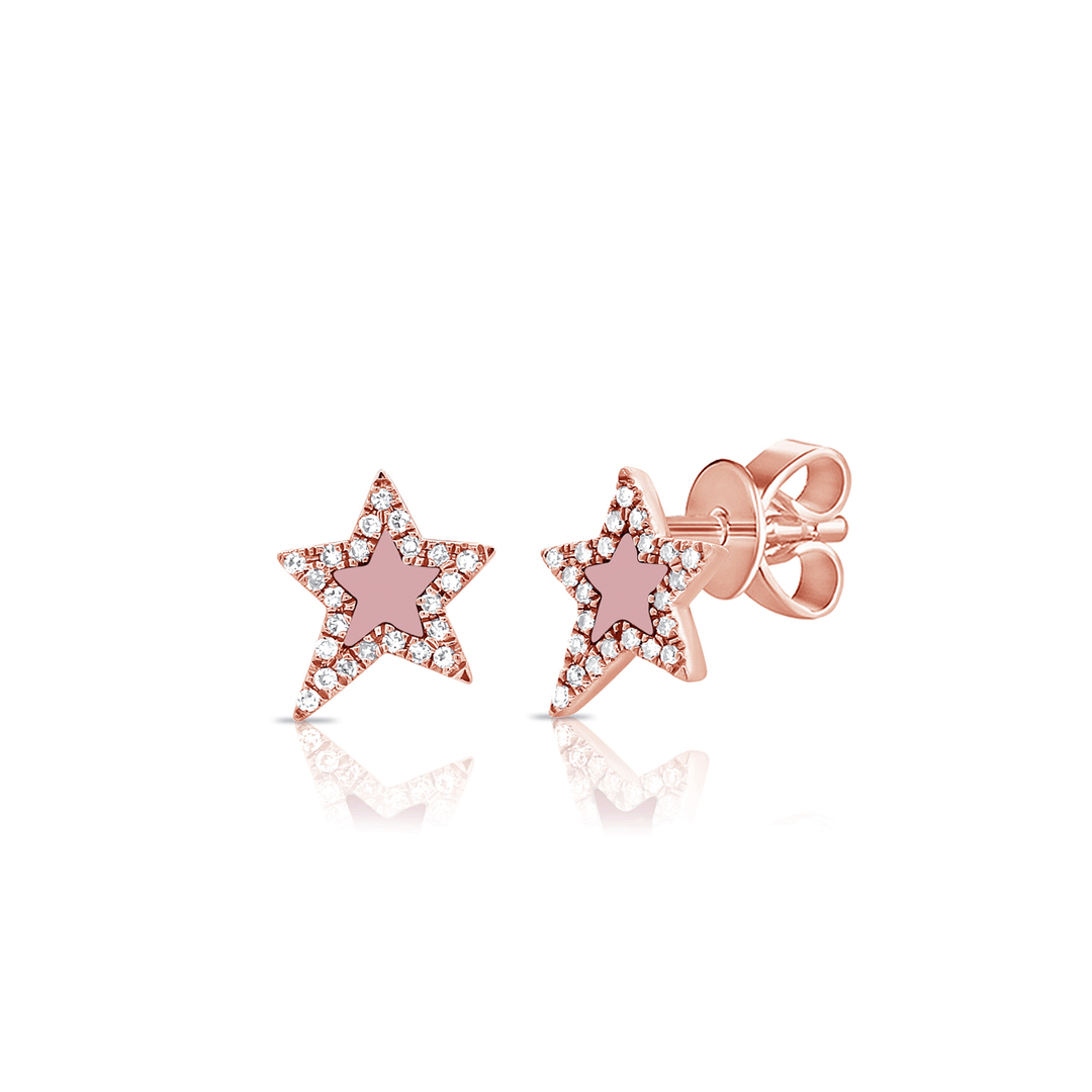 14k Rose Gold and Pink Enamel Star Earrings