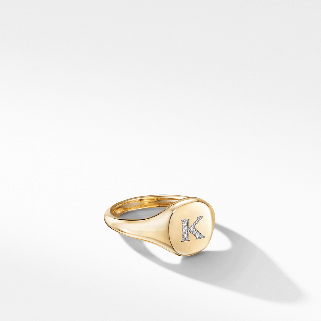 Mini DY Initial K Pinky Ring in 18K Yellow Gold with Diamonds