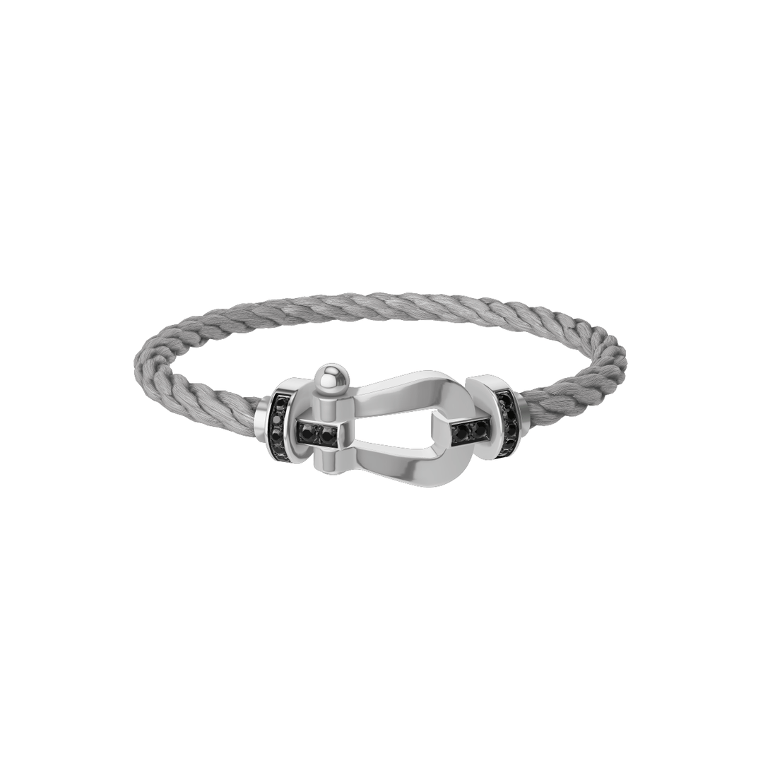 FRED FORCE 10 Steel Cord Cable with 18k White Gold LG Buckle Half Black Diamond, Exclusively at Hamilton Jewelers