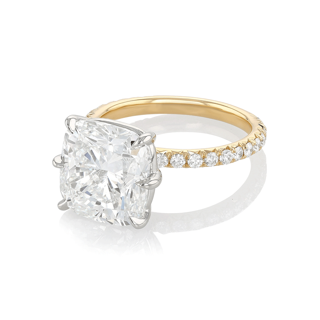 Hamilton Silhouette Collection Platinum 18k Yellow Gold and 7.05 Total Weight Cushion Shape Diamond Engagement Ring