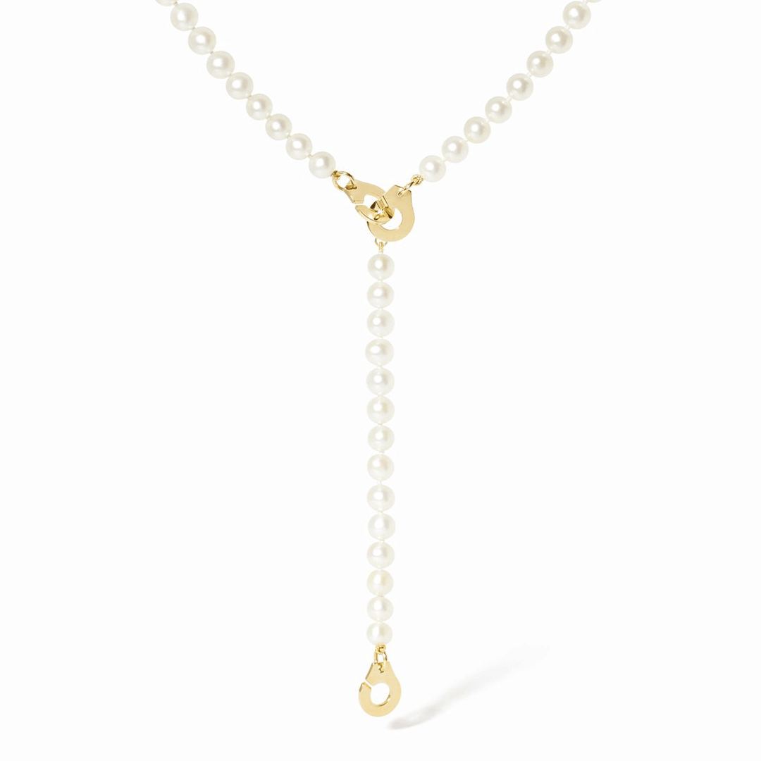 Dinh Van 3 Menottes 18k Yellow Gold and Pearl Necklace