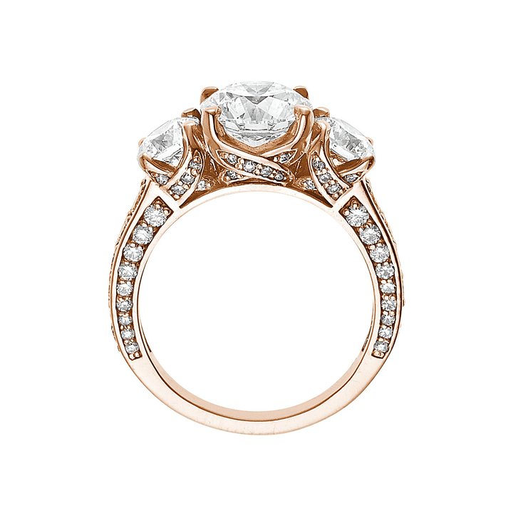 1912 Three Stone 18k Rose Gold and 1.09 Total Weight Diamond Engagement Mounting Ring