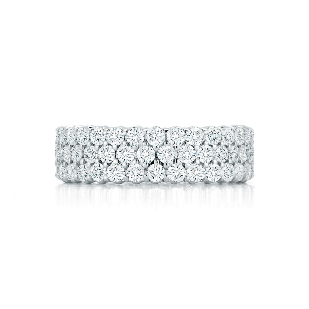 18k White Gold and 2.70 Total Weight Diamond 3 Row Band
