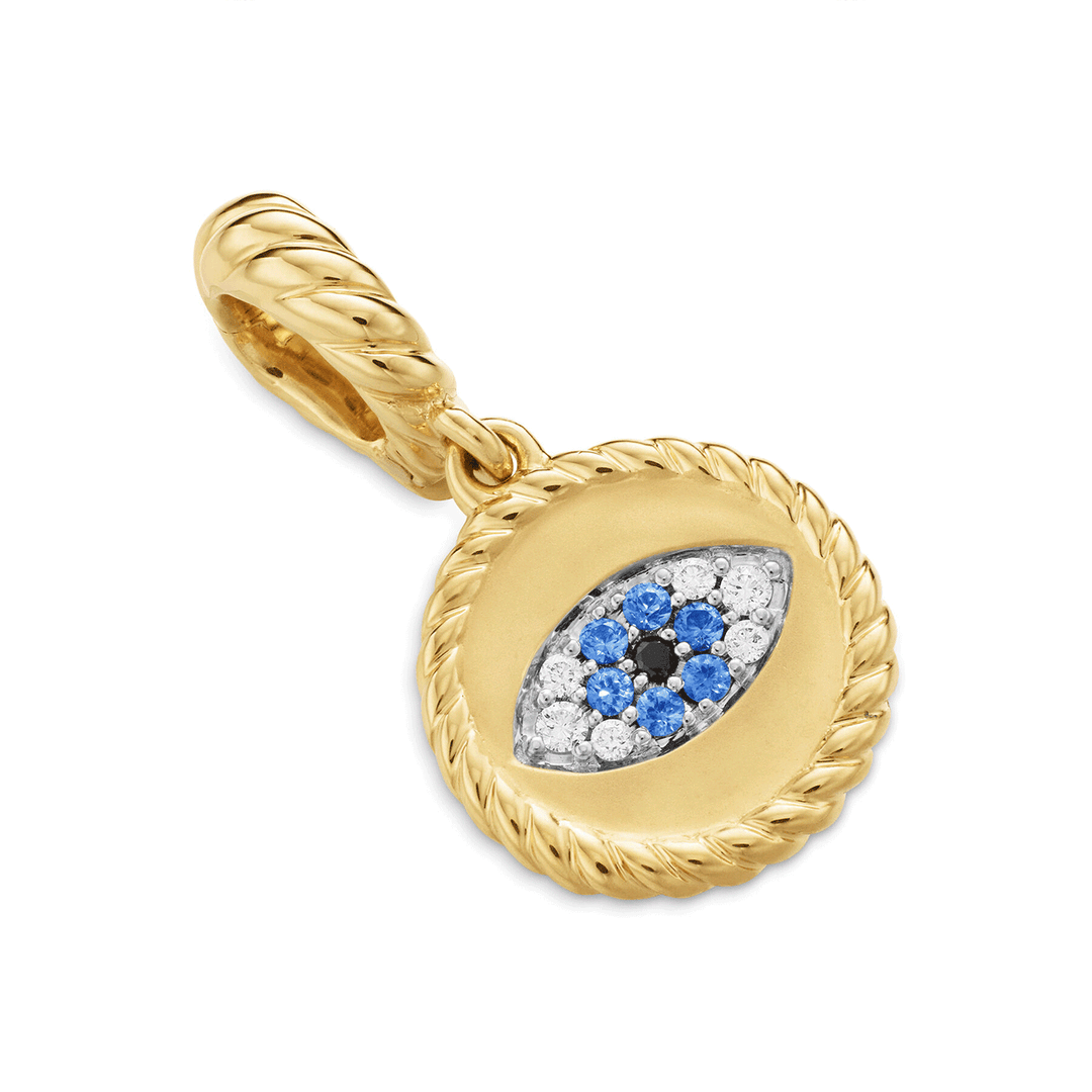 David Yurman Evil Eye Amulet in 18k Yellow Gold with Pavé Blue Sapphires and Diamonds