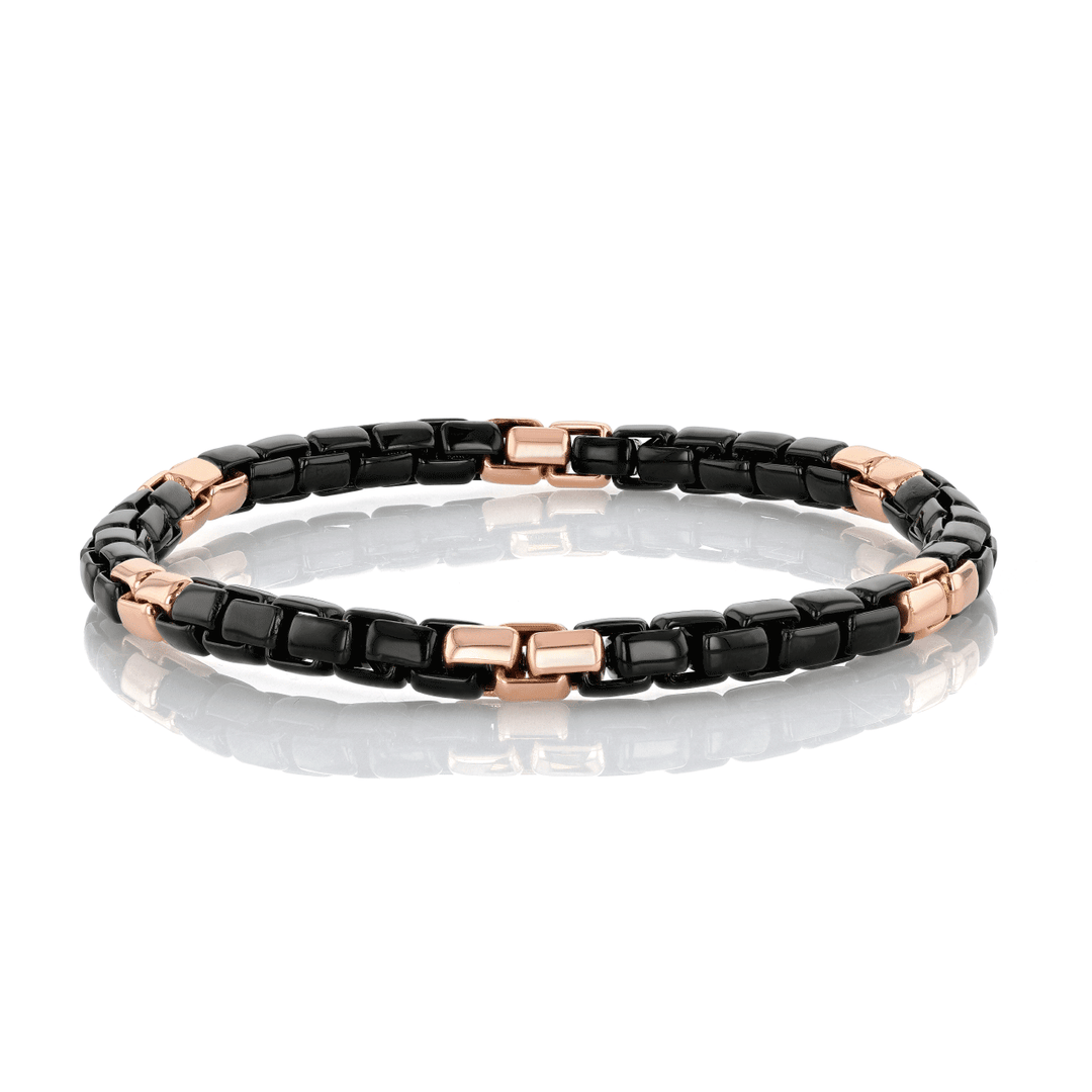 Men's 18k Rose Gold and Black Rhodium 5.8mm Round Link Flex Bracelet