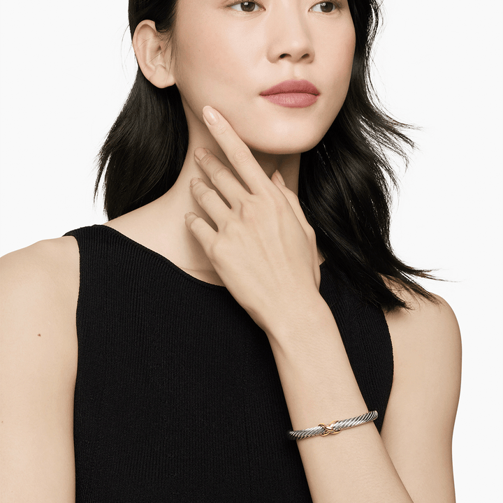 David Yurman X Classic Cable Station Bracelet Sterling Silver with 14k Yellow Gold, 7mm