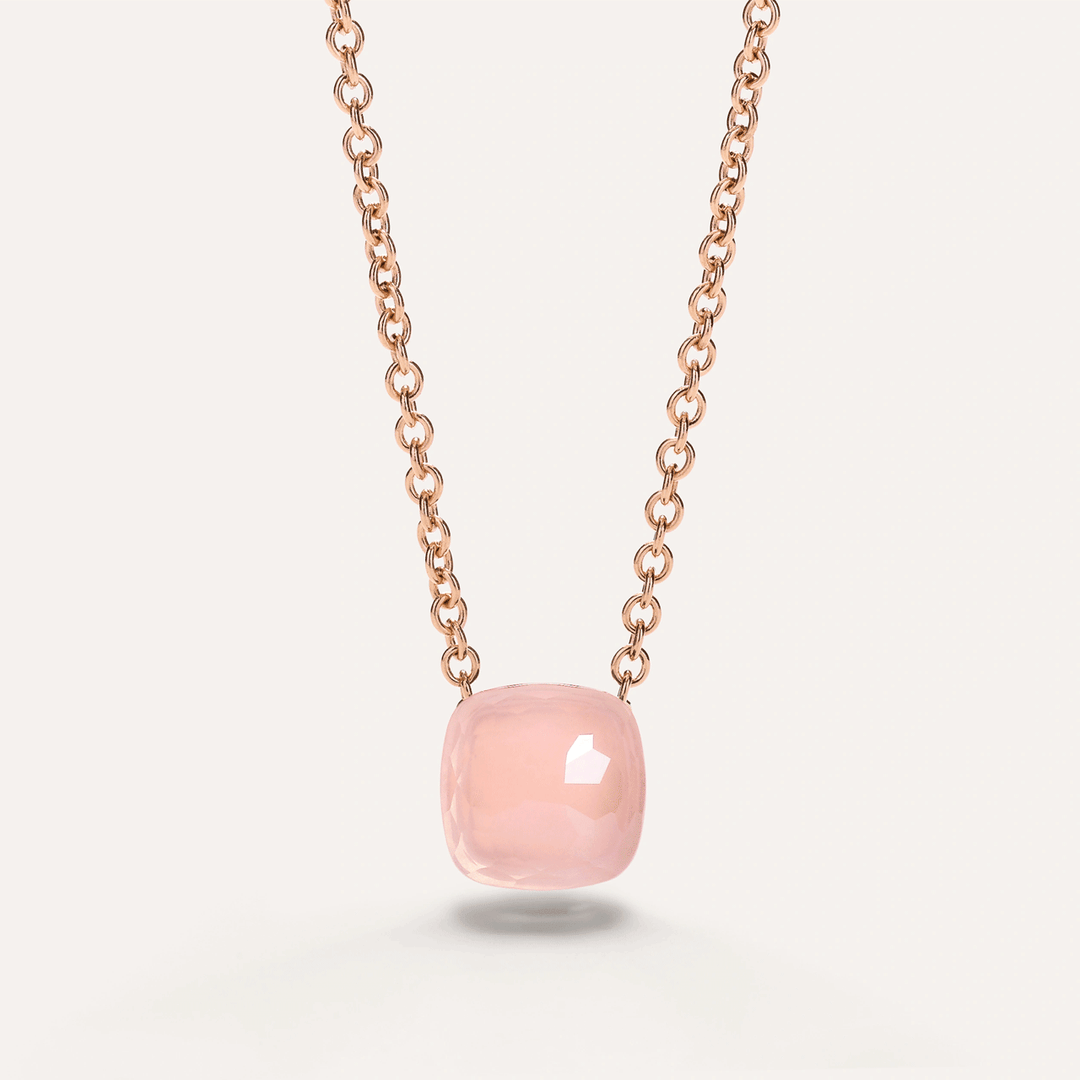 Pomellato Nudo 18k Rose White Gold Rose Quartz Necklace