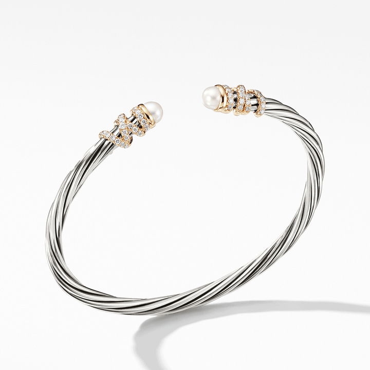 David Yurman Helena End Station Bracelet with Pearls, Diamonds and 18k Yellow Gold, 4mm