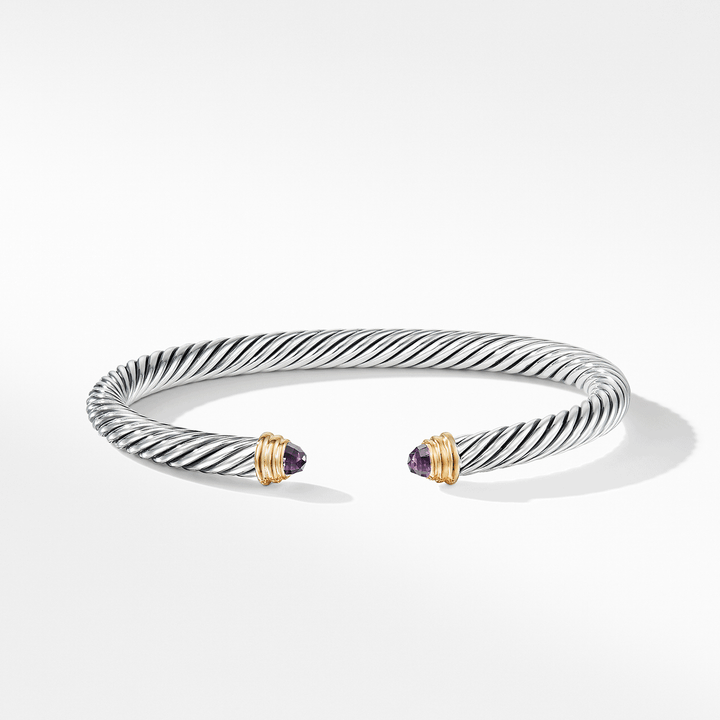 David Yurman Classic Cable Bracelet Sterling Silver with 14k Yellow Gold and Amethyst, 5mm