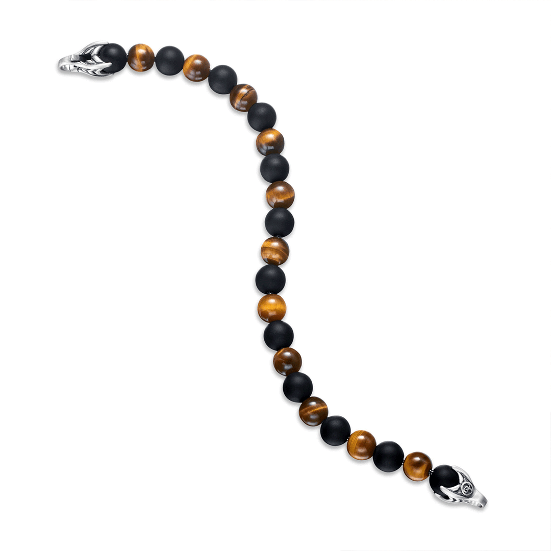 Davi Yurman Spiritual Beads Alternating Bracelet Sterling Silver with Tiger’s Eye and Black Onyx, 8mm