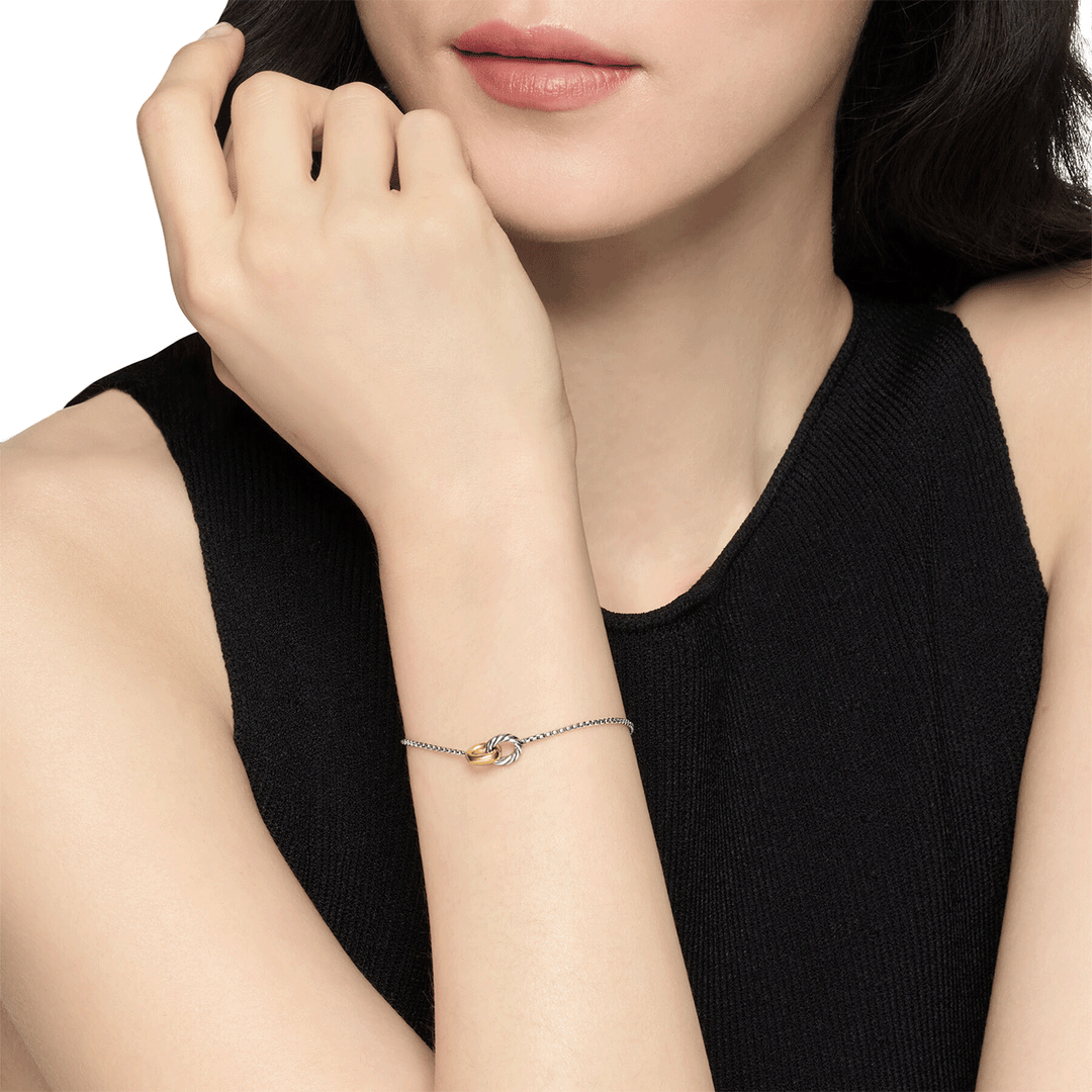 David Yurman Petite Cable Linked Bracelet Sterling Silver with 14k Yellow Gold, 15mm