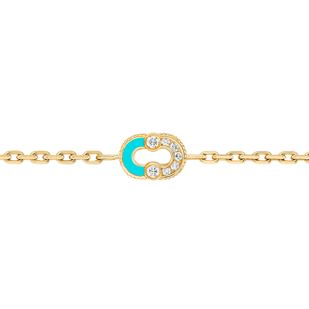 Viltier 18k Yellow Gold Magnetic Diamond and Turquoise Chain Bracelet