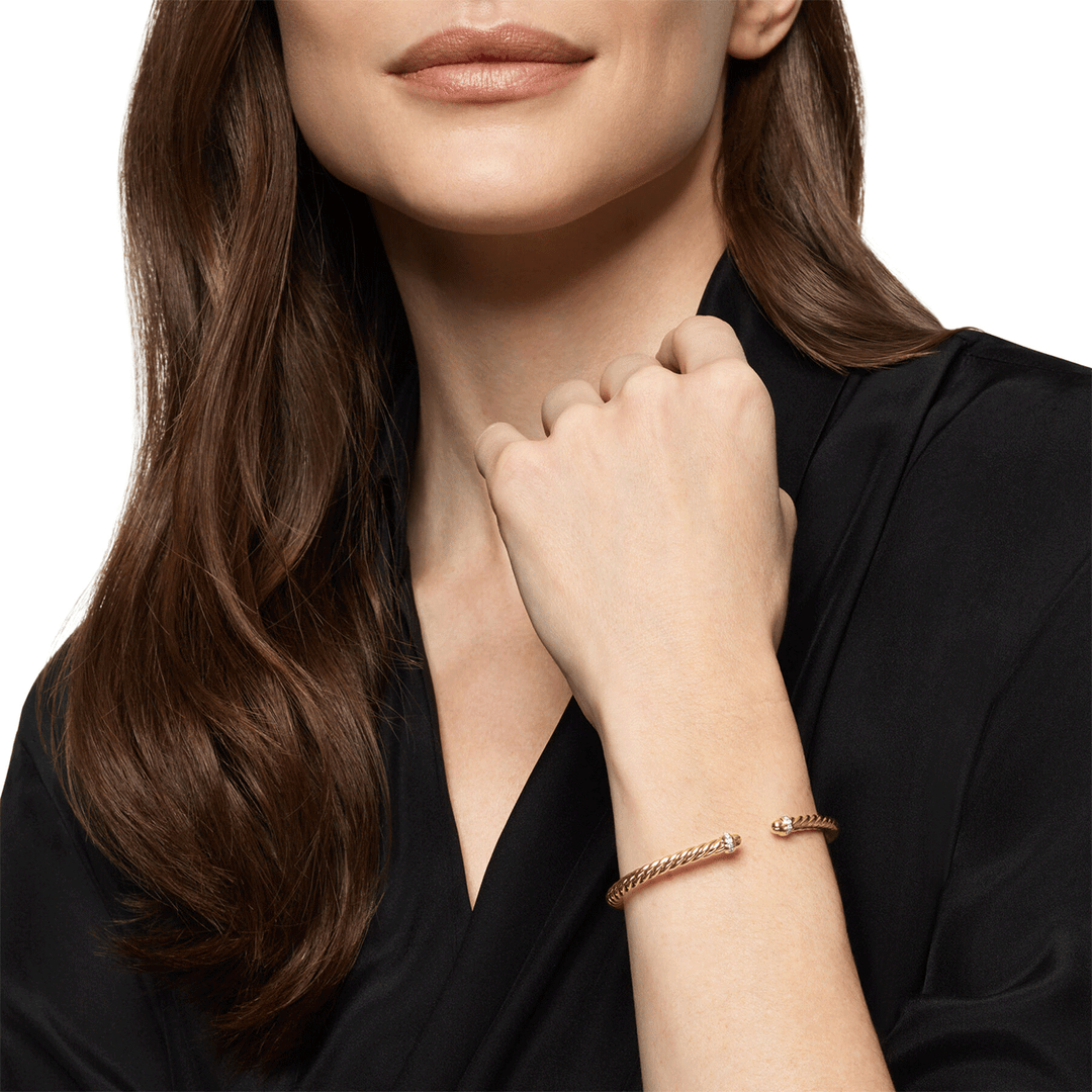 David Yurman Cablespira® Flex Bracelet 18K Yellow Gold with Gold Domes and Diamonds, 4mm Medium