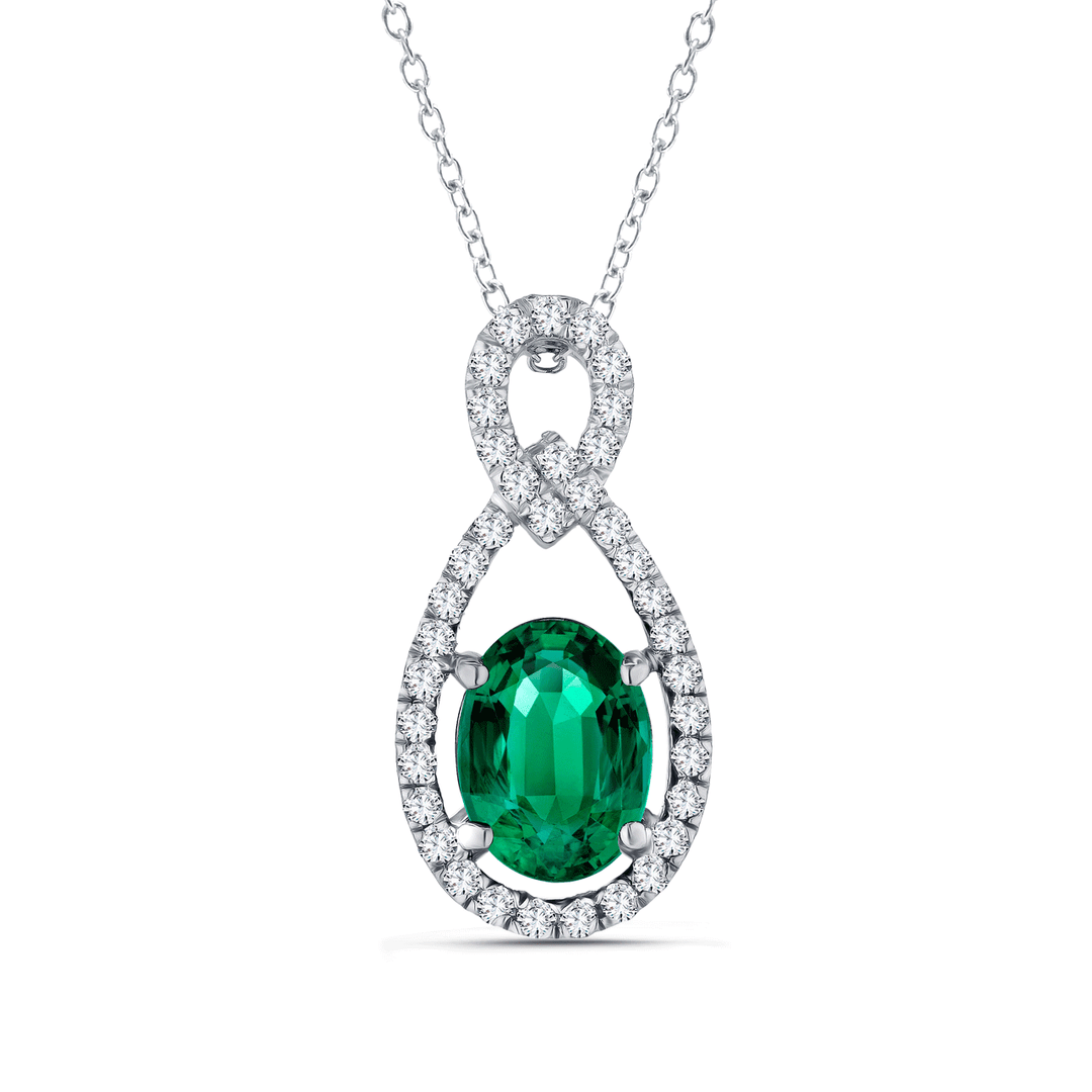 18k Gold Oval Emerald 1.26 Total Weight and Diamond Pendant