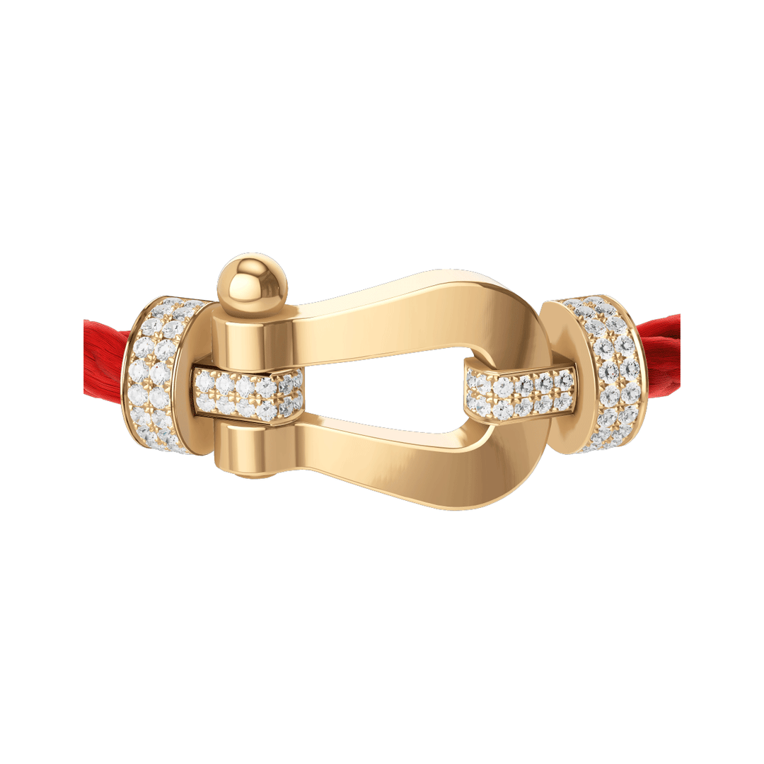 FRED Force 10 Red Cable with 18k Yellow Gold Extra LG Half Pave Diamond Buckle, Exclusively at Hamilton Jewelers