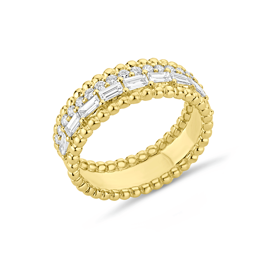 14k Yellow Gold and 0.98 Total Weight Diamond Beadwork Band