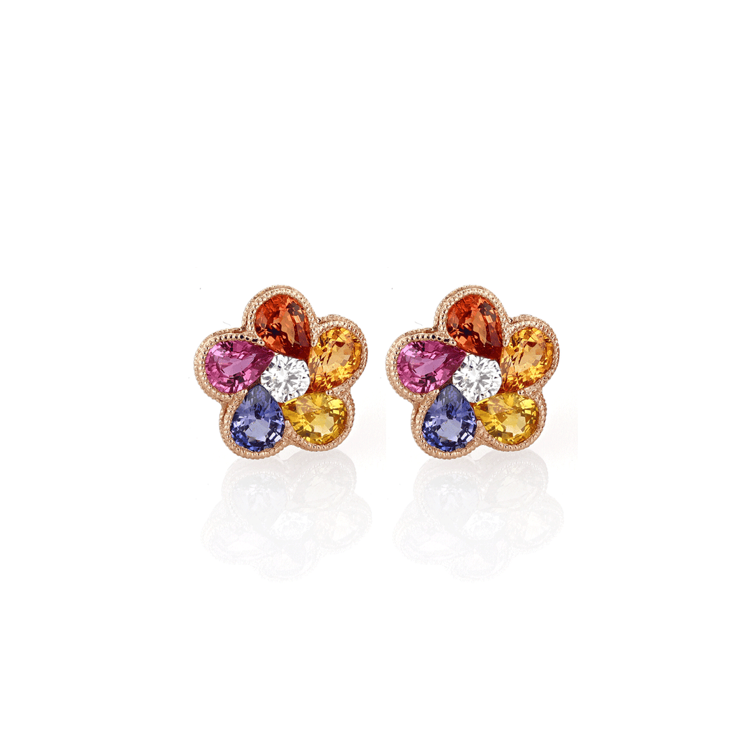 Hamilton Collection 18k Rose Gold Multi Gemstones Floral Studs