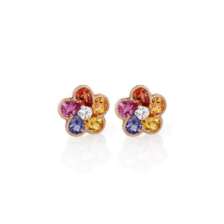 Hamilton Collection 18k Rose Gold Multi Gemstones Floral Studs