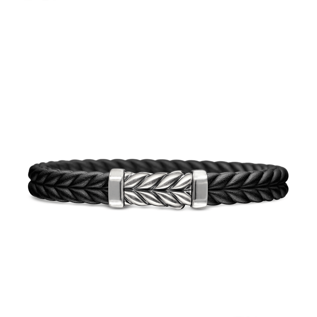 David Yurman Chevron Bracelet Black Rubber with Sterling Silver, 9mm