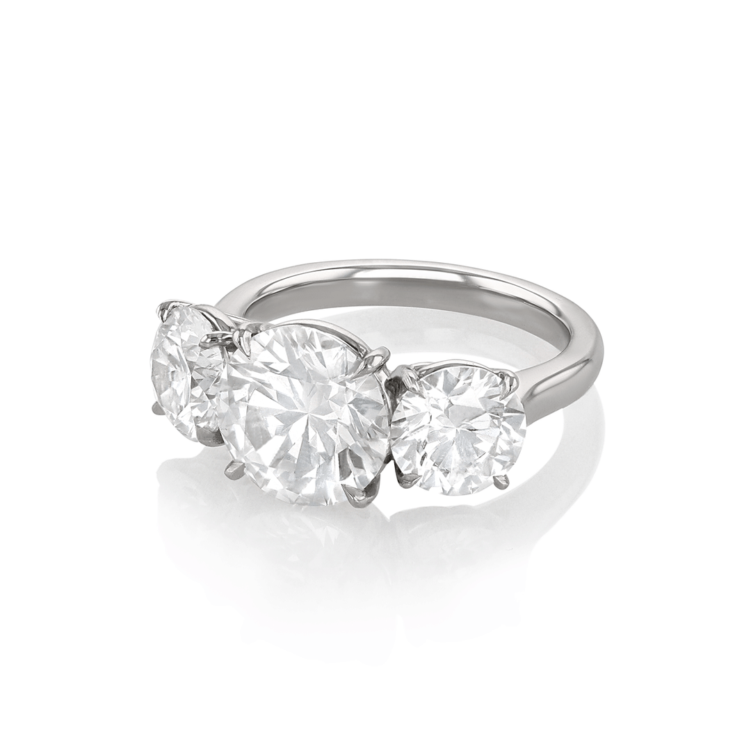 Platinum Three Stone Round Diamond 5.80 Total Weight Engagement Ring