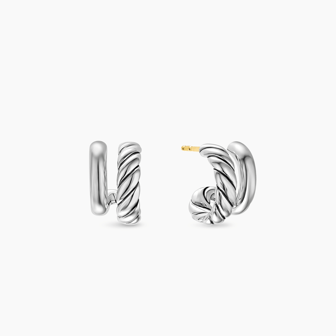 David Yurman Mercer Double Hoop Huggie Earrings Sterling Silver, 13.5mm