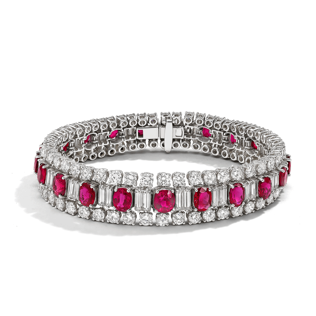 Private Reserve Platinum and 18.00 Total Weight Ruby and Diamond Bracelet
