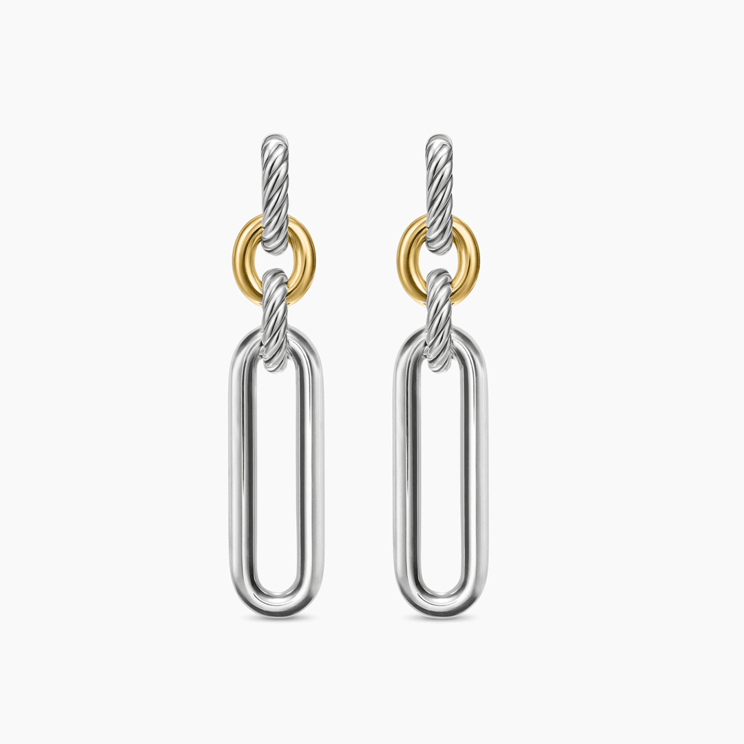 David Yurman Lexington Double Link Drop Earrings Sterling Silver with 18k Yellow Gold, 54mm