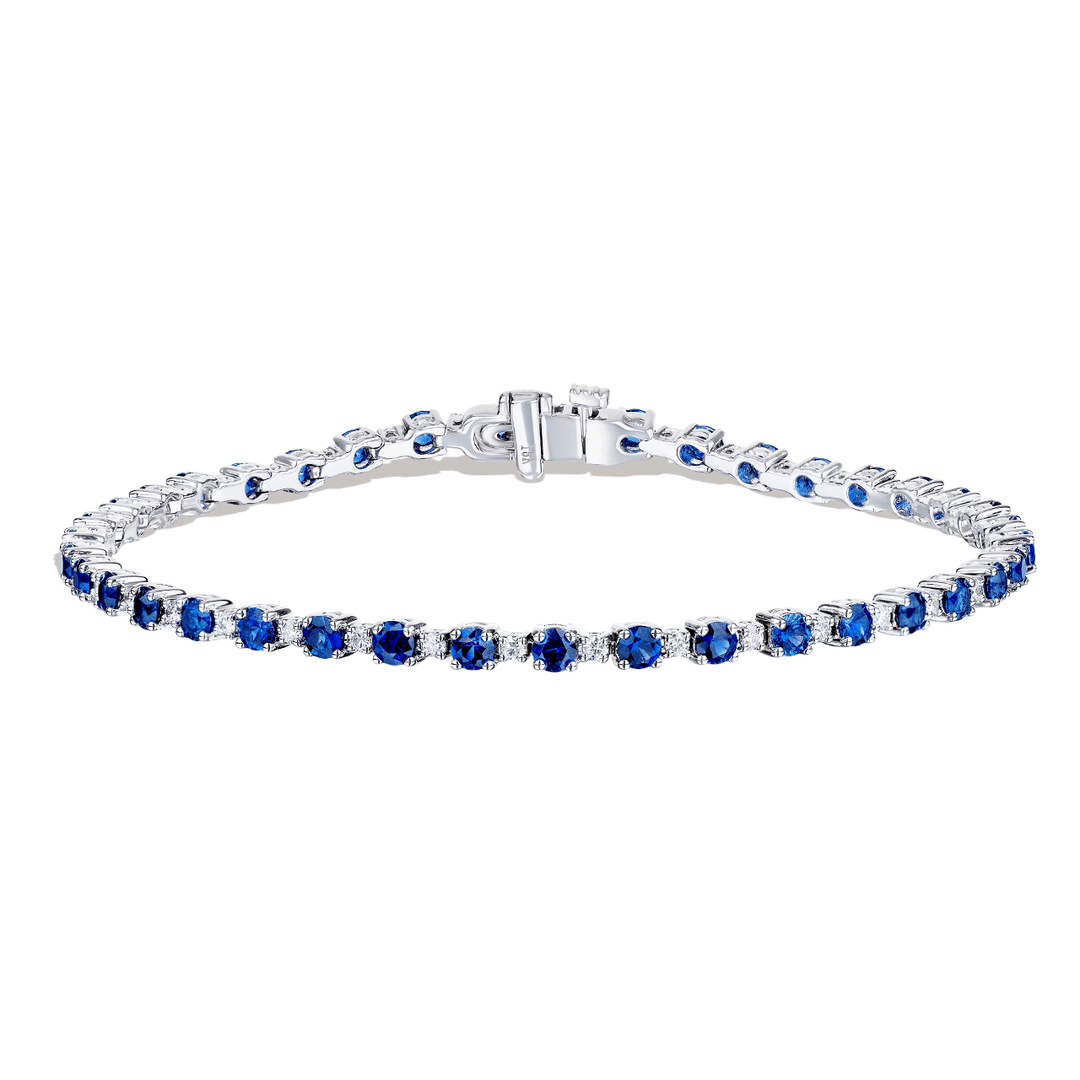 18k White Gold 4.10 Total Weight Sapphire and Diamond Line Bracelet